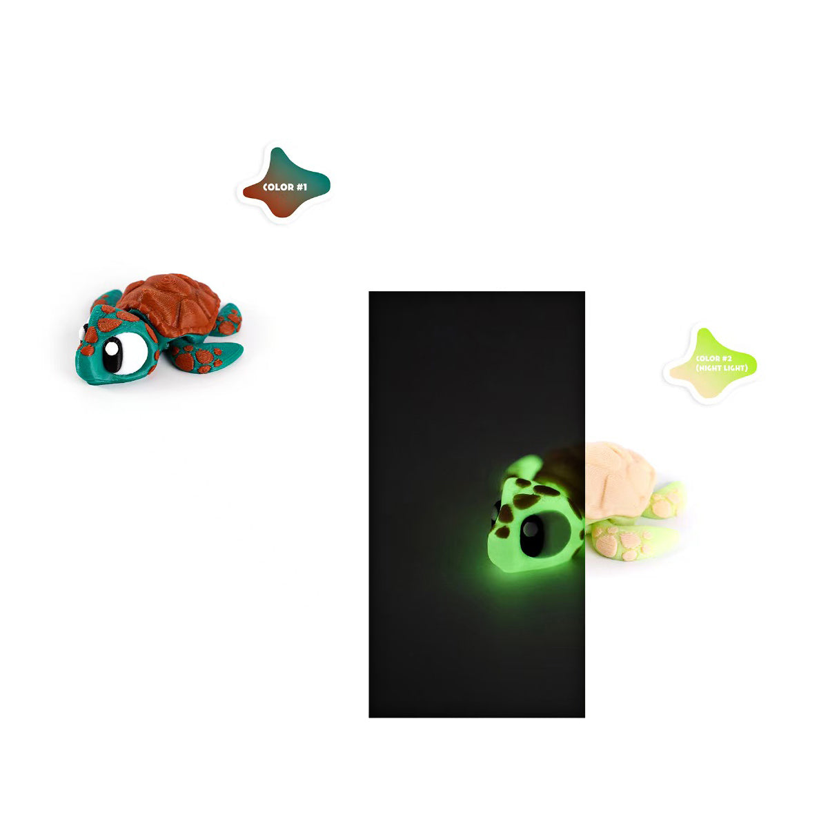 3D printed turtles,2pcs for one set ,one glows  one not.  one set  $6.99